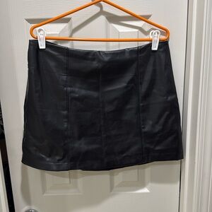 Black faux leather mini skort